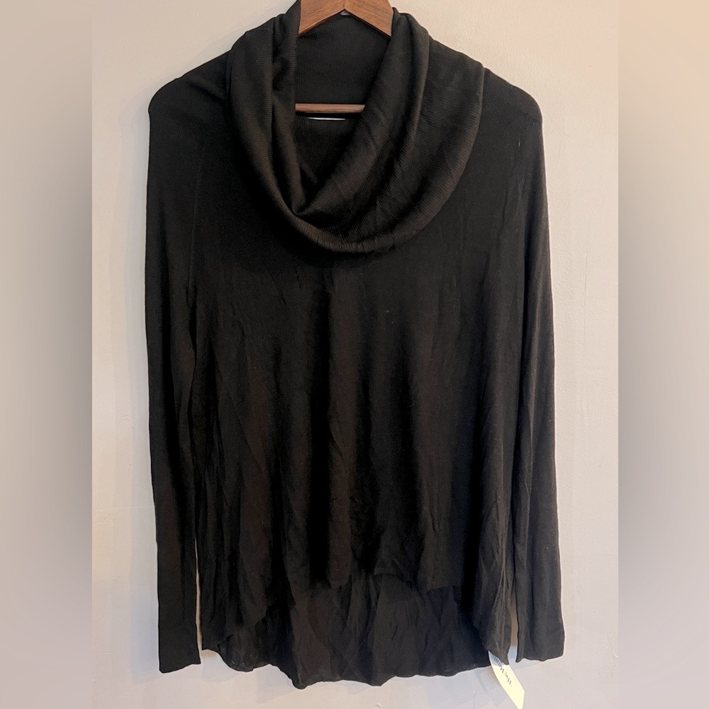 ADAM LIPPES Women’s Black Bamboo Cashmere Blend High Low Cowl Neck Sweater